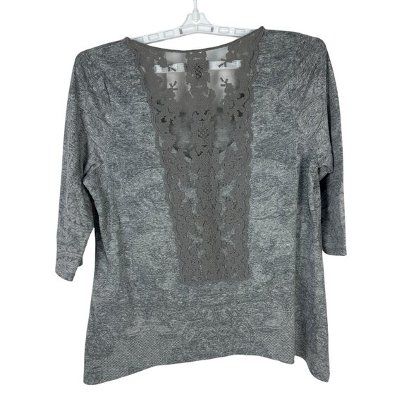 Apt. 9 Womens Gray Lace Back Embellished 3/4 Sleeve Top 0X - Picture 3 of 5